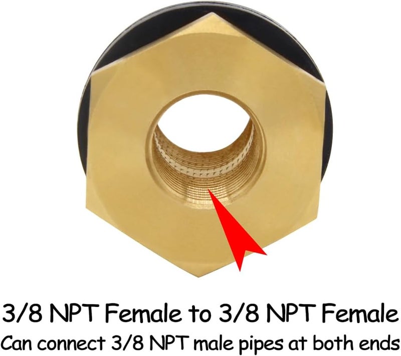 Uenede 2PCS Solid Brass Bulkhead Fitting 3/8" NPT Female x 3/4" Male Double Threaded Bulkhead Water Tank Connector - Image 4